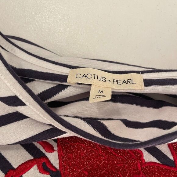 Cactus + Pearl Blouse Women's Medium Striped 3/4 Sleeve Crab Metallic Top - Picture 7 of 9